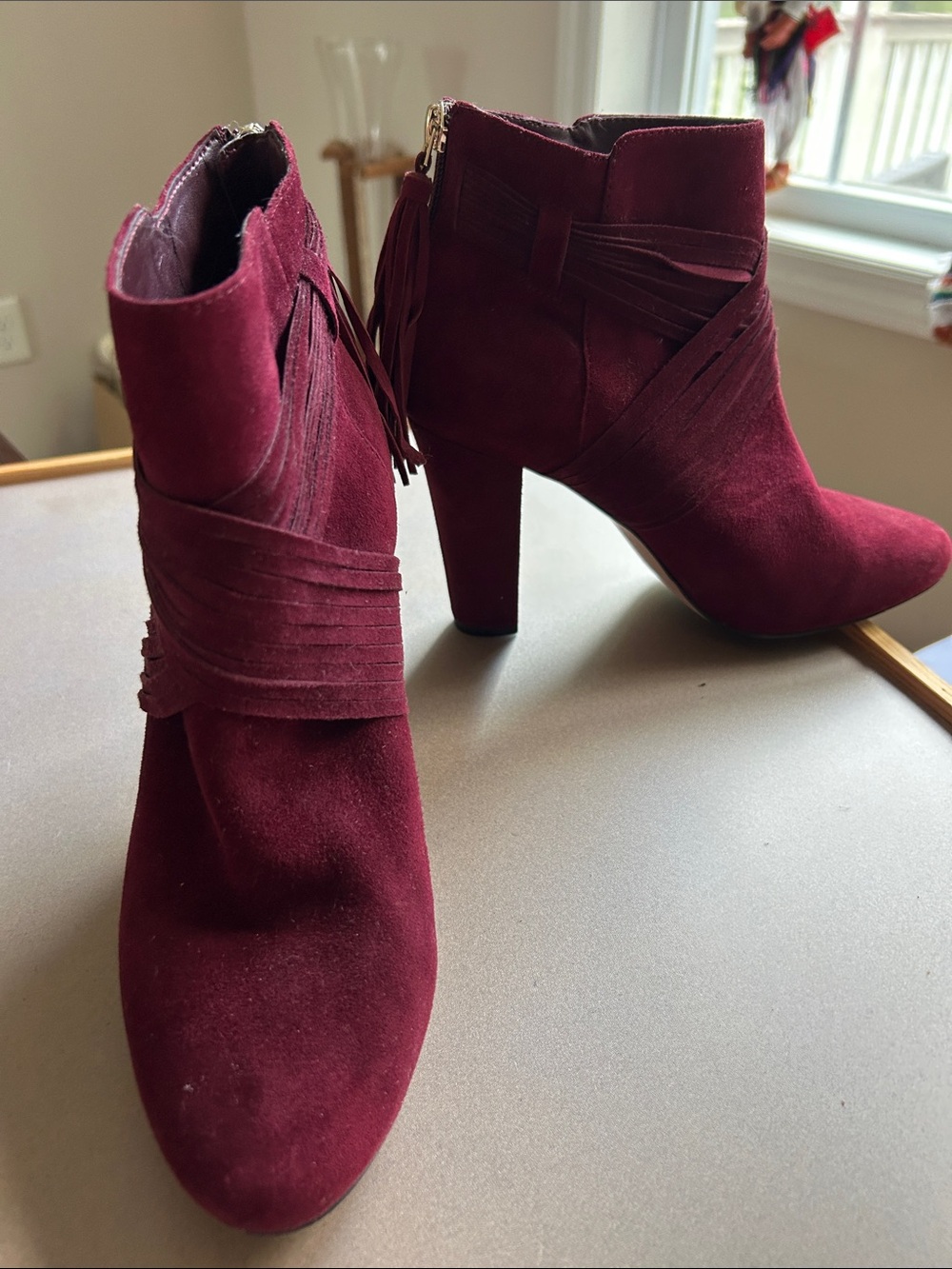 White House Black Market Burgundy Suede Ankle Booties